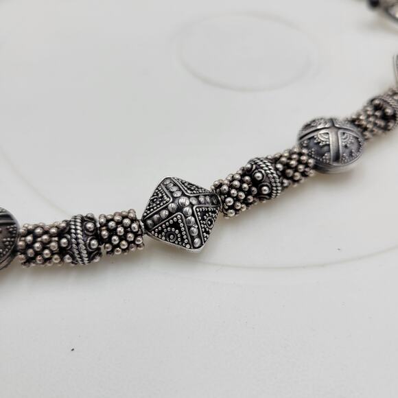 Vintage 925 Granulated Silver Bead Necklace 17" Heavy Gem Stone Toggle‎ Handmade - Picture 3 of 12